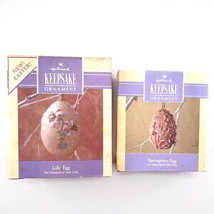 2 Hallmark Easter Spring Ornaments Lily Egg 1991 Springtime Egg 1992 Porcelain